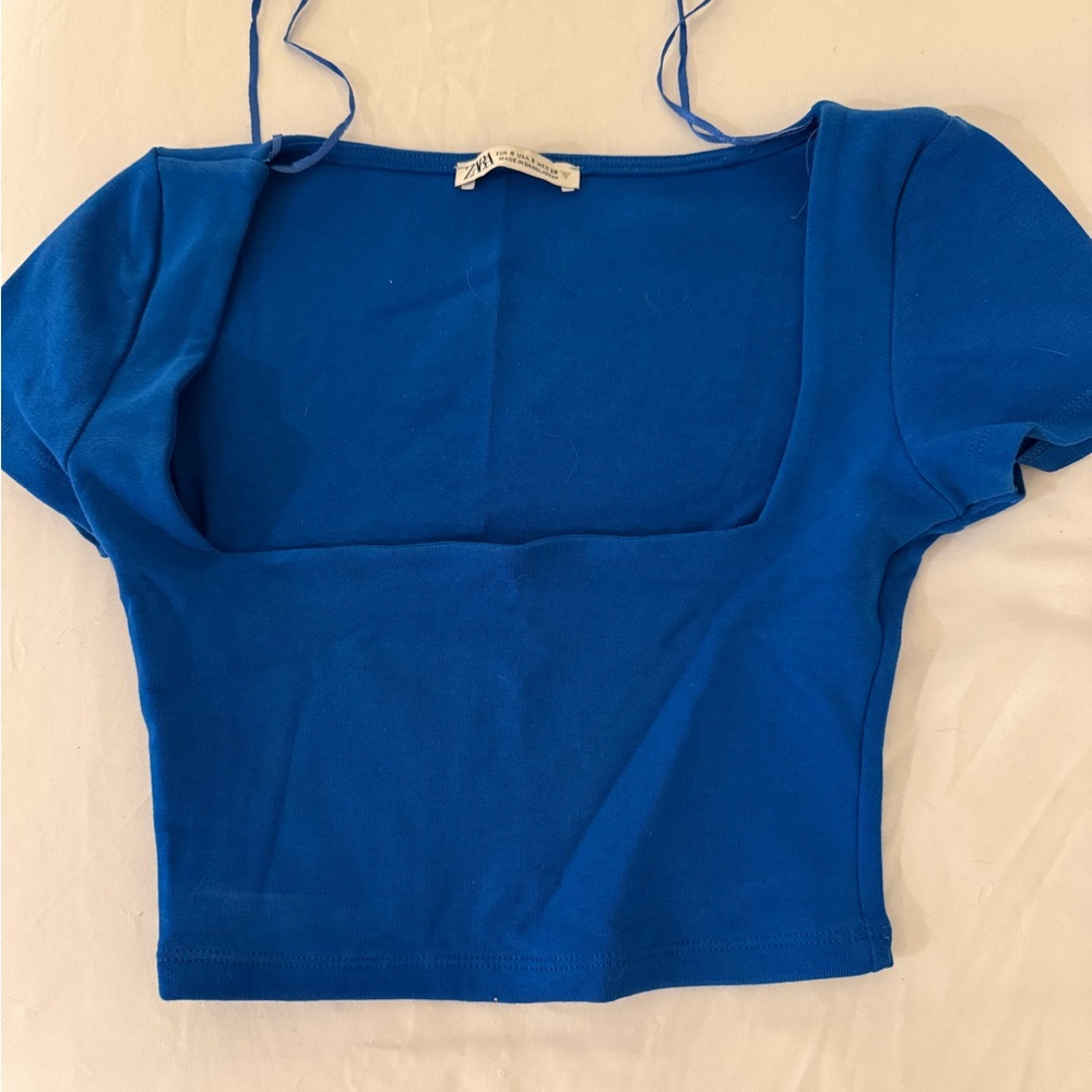 Zara Royal Blue Square Neck Crop Top